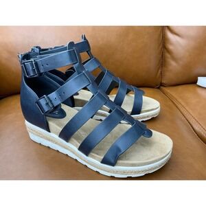 Easy Street Simone Sandals Womens 10W Navy Gladiator Platform Wedges